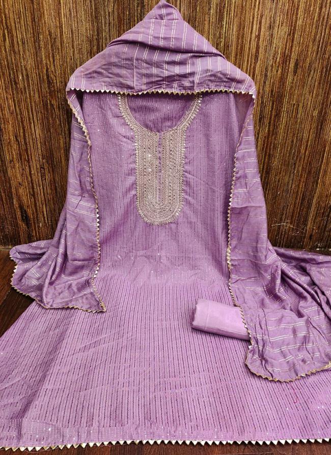 Chanderi Lilac Traditional Wear Croset Work Dress Material